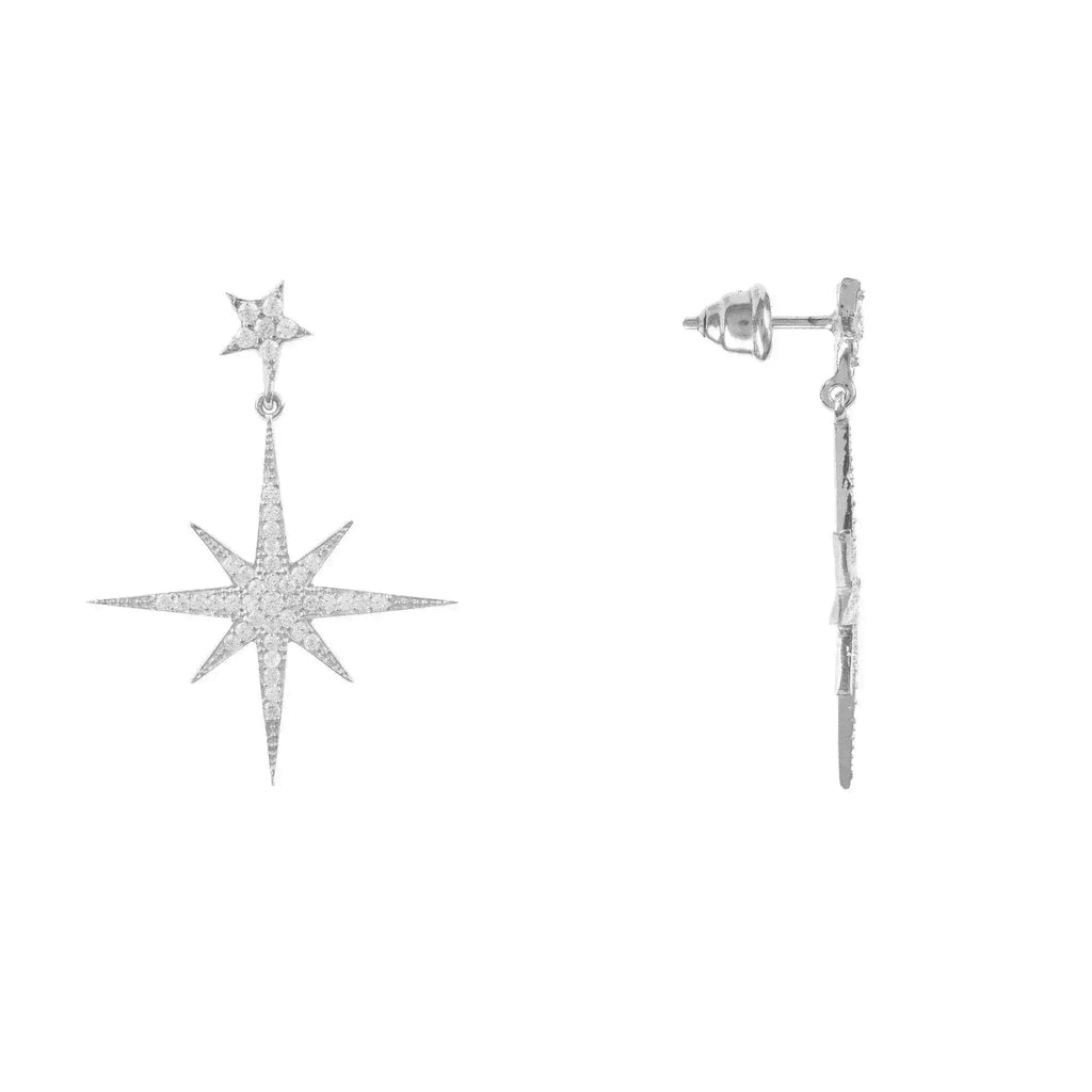 Petite Star Burst Drop Earrings | Silver Celestial Jewelry - Femstylo
