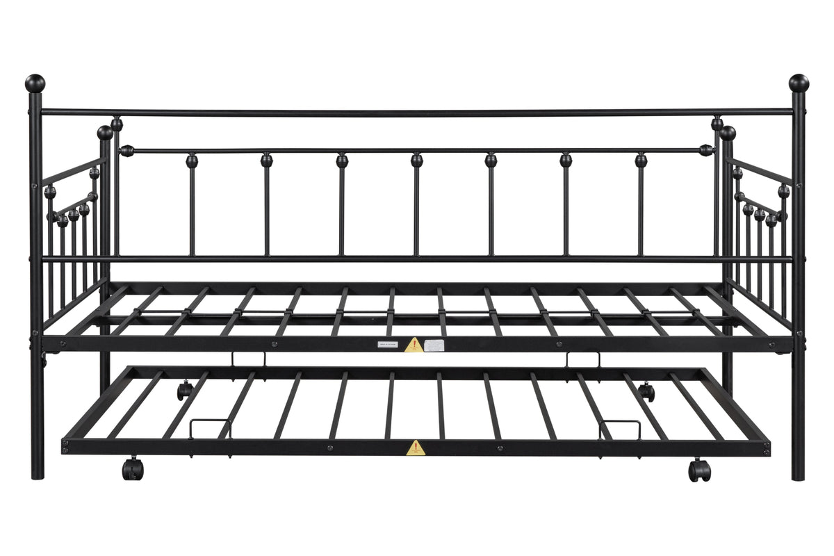 Metal double bed with ear shaft/sturdy/noise reduction/flexible ear shaft/retro style/no need for spring box (Black)