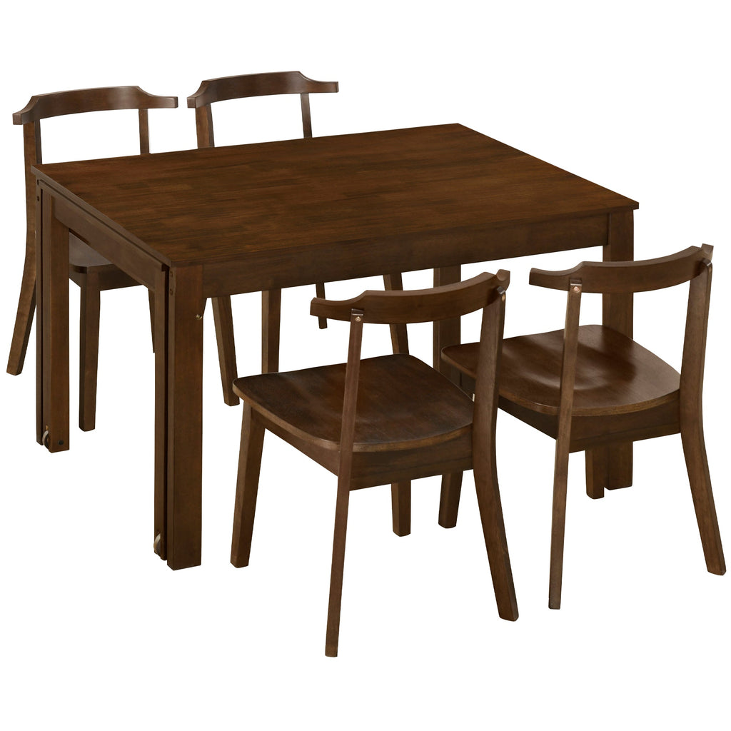 TOPMAX 65 "5-piece set with wheels and expandable dining table set 17.7" pull-out side table and small dining chair Brown