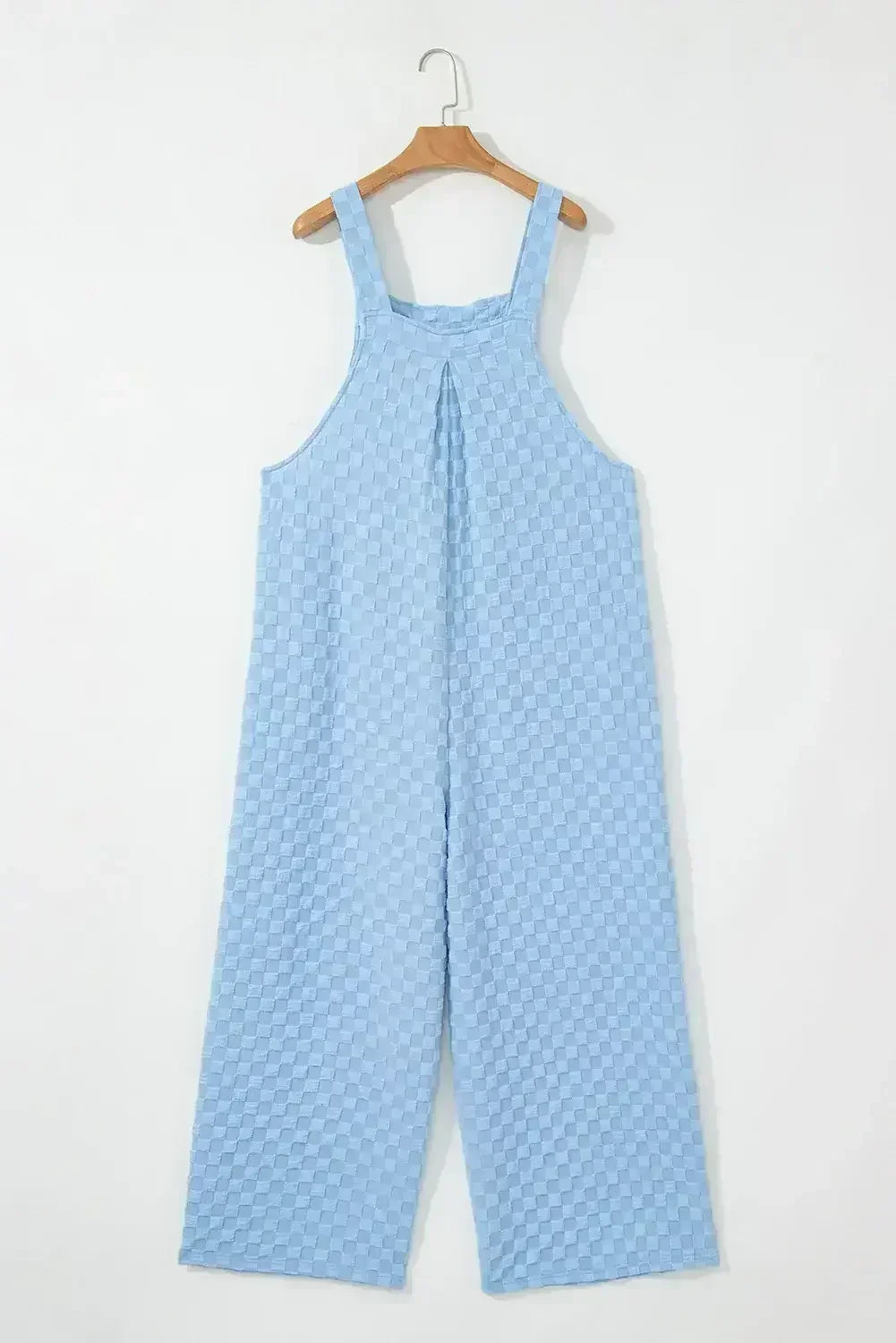 Beige Checkered Pocket High Waist Wide Leg Overall