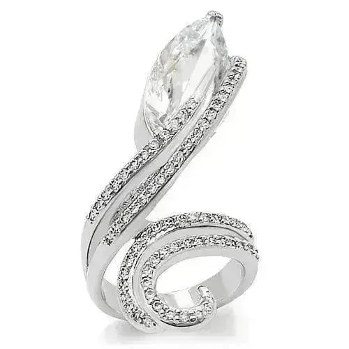 0W253 Rhodium Brass Ring – 23x11mm AAA Clear CZ Statement Piece