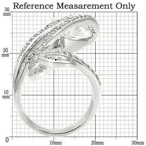 0W253 Rhodium Brass Ring – 23x11mm AAA Clear CZ Statement Piece