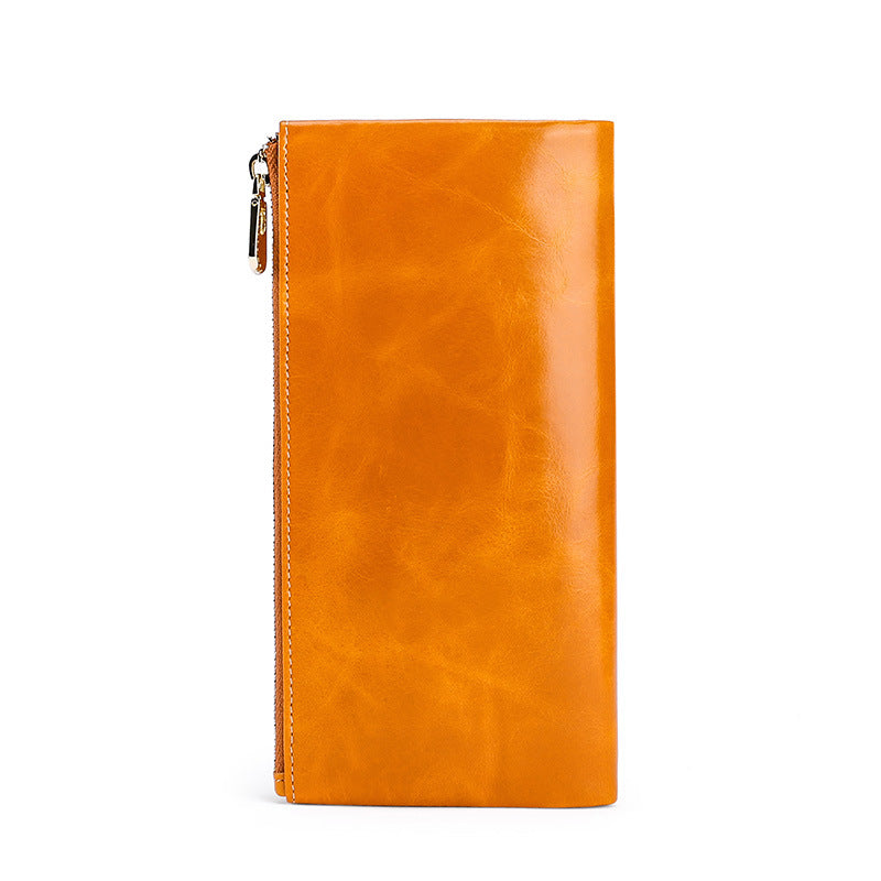 Women's Real Leather Long Clutch Retro Oil Purses