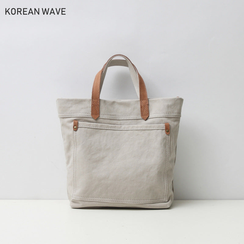 Summer Canvas With Cowhide Portable Mori Shoulder Bags