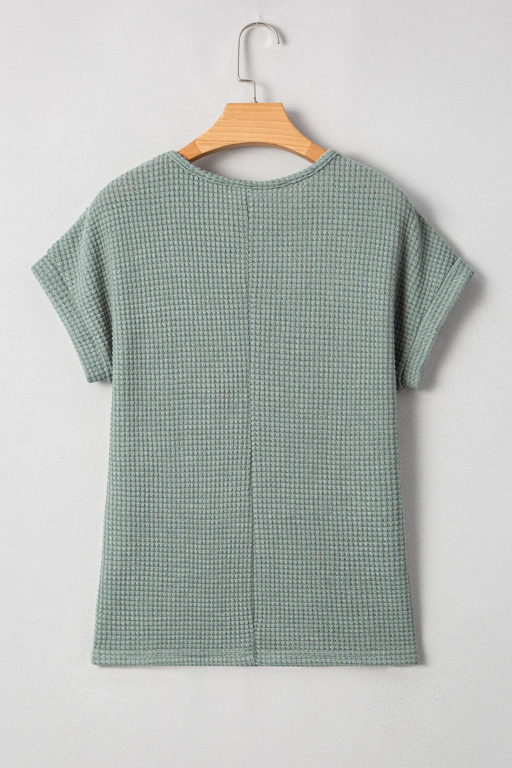 Mist Green Hollow Patchwork Waffle Knit Top