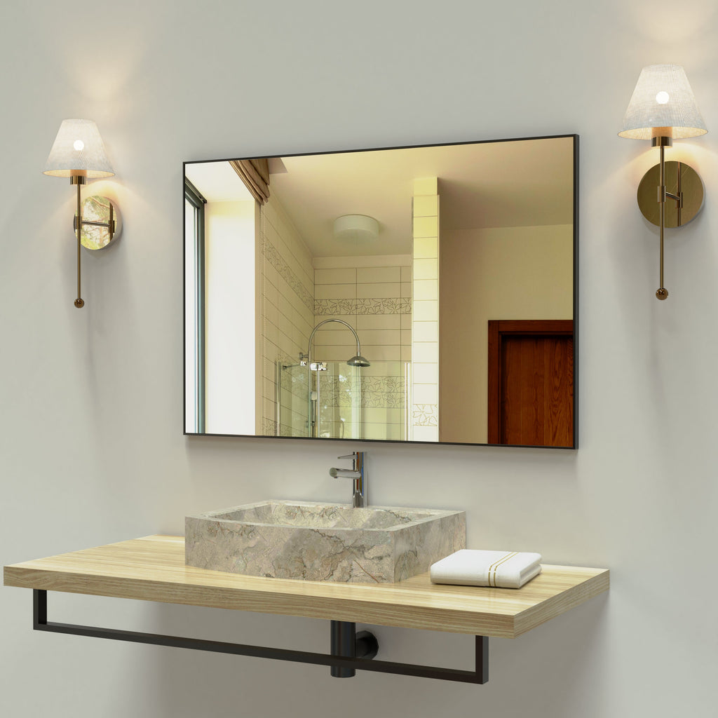 36x24 inch modern black bathroom mirror with aluminum frame decorative wall mirror suitable for living room, bedroom