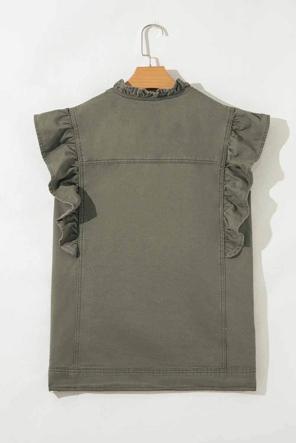 Green Bay Ruffle Plain Denim Jacket Vest