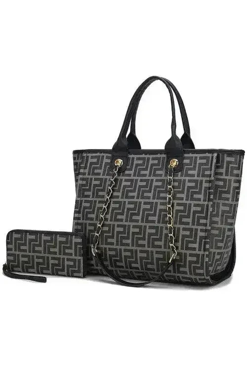 Vegan Leather Tote & Wallet Set - Gold Chain Strap | Femstylo