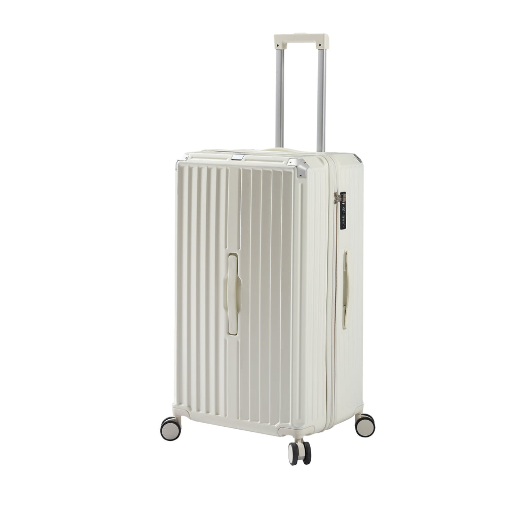 Luggage Set 4 pcs (20"/24"/29"/Travel Bag), PC+ABS Durable Lightweight Luggage with Collapsible Cup Holder、 TSA Lock, White