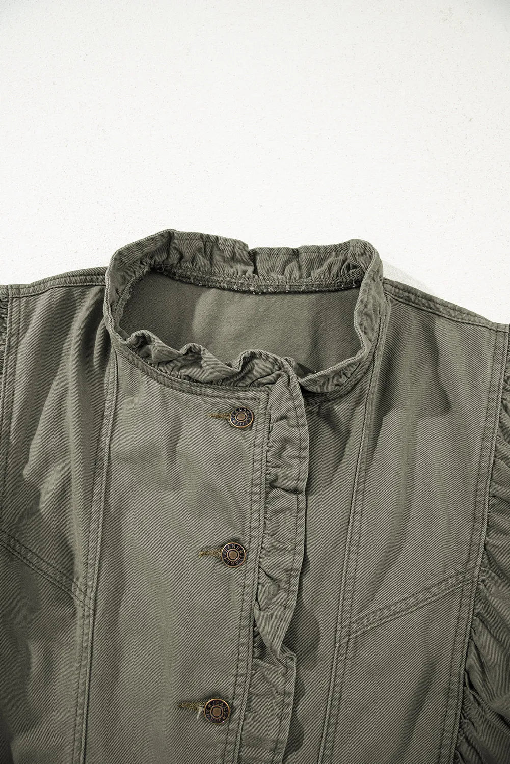 Green Bay Ruffle Plain Denim Jacket Vest