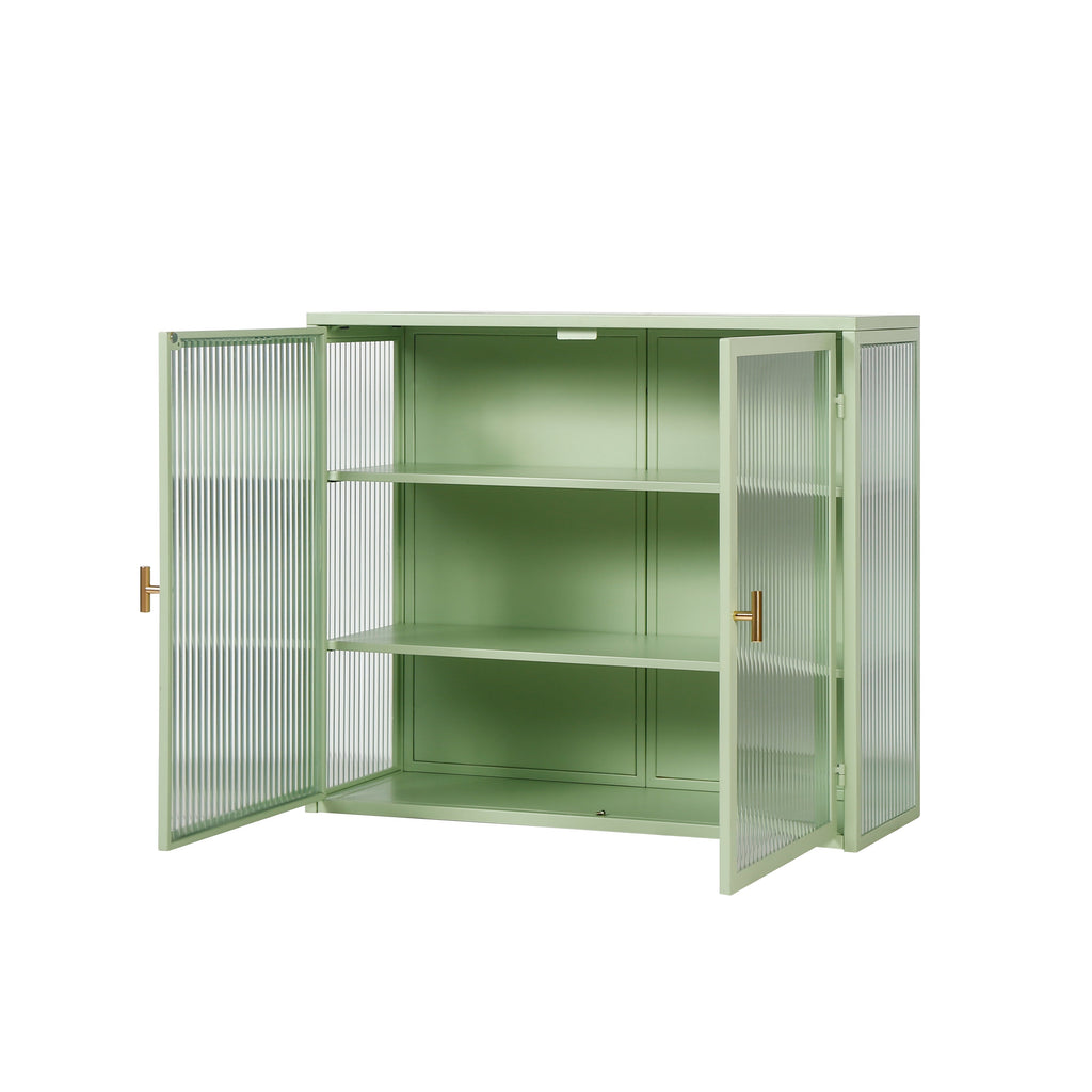 27.56"Glass Doors Modern Two-door Wall Cabinet with Featuring Three-tier Storage Mint Green