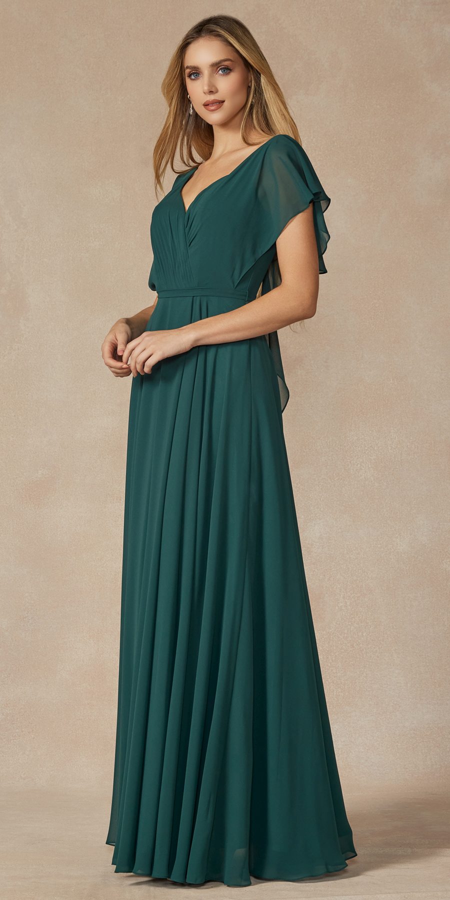 Juliet 261 Flutter Sleeve Formal Dress Cascade Back