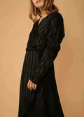Women's Puffy Shoulder Dress in Black Stripe