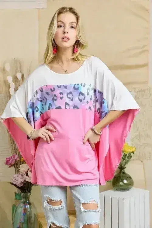 ADORA Colorblock Poncho Style Tunic Top
