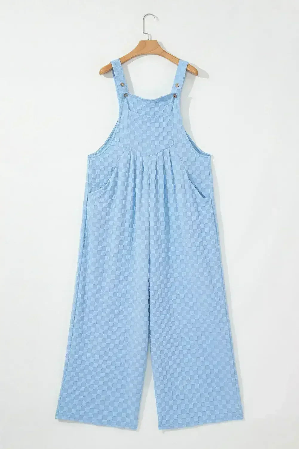 Beige Checkered Pocket High Waist Wide Leg Overall