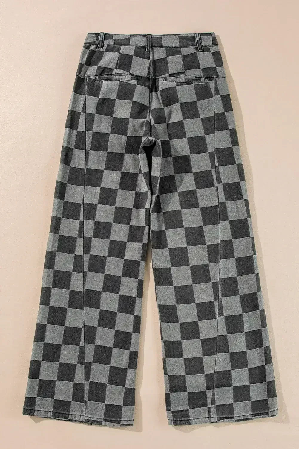 Dusk Blue Checkered Light Washed Wide Leg Jeans