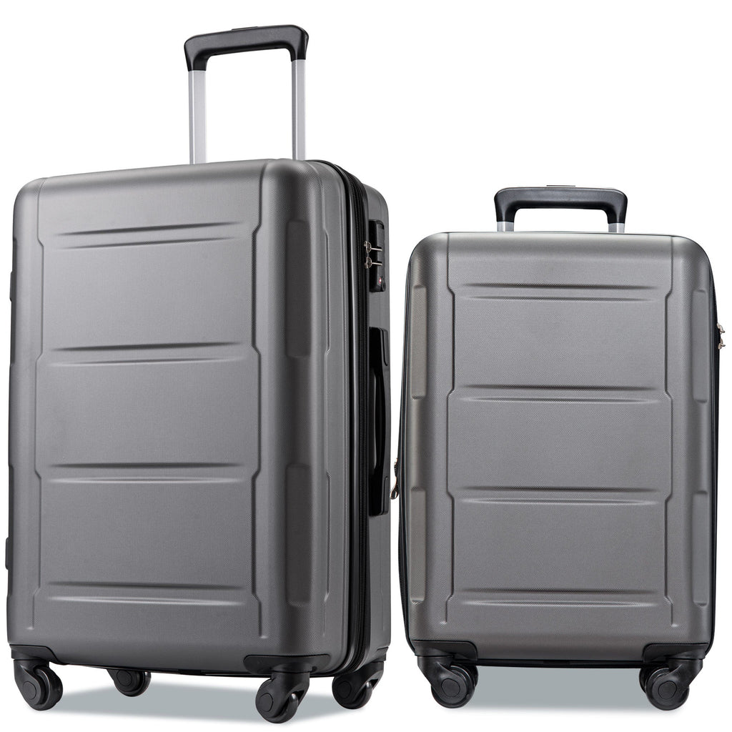 Expanable Spinner Wheel 2 Piece Luggage Set ABS Lightweight Suitcase with TSA Lock 20inch+24inch Dark Gray + Plastic