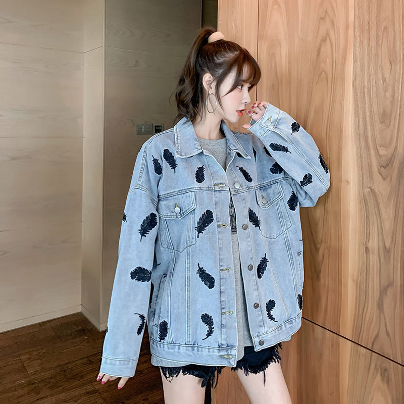 Fashion Printing Lapel Loose Wild Salt Denim Jacket