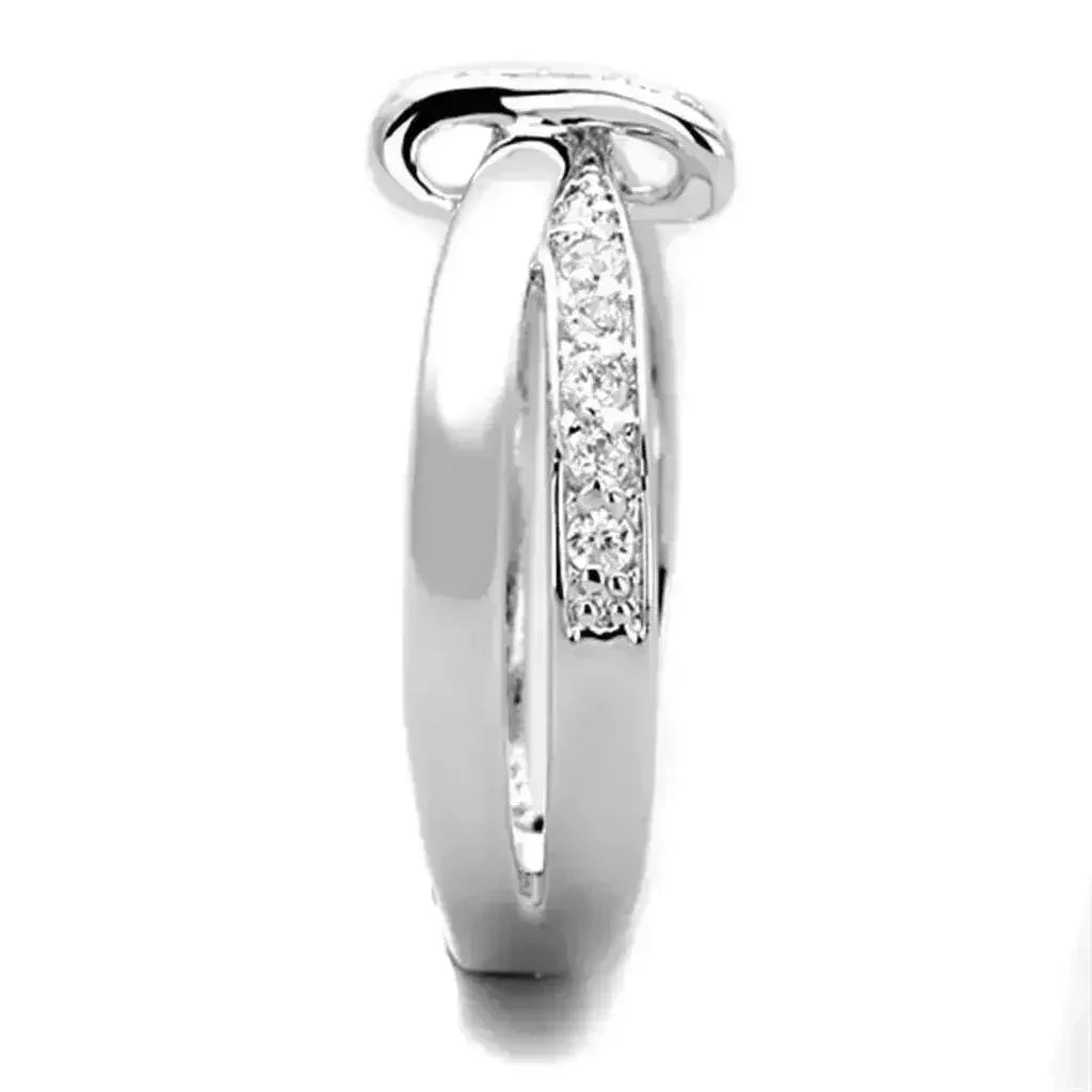 3W819 - Rhodium Brass Ring with AAA Grade CZ  in Clear