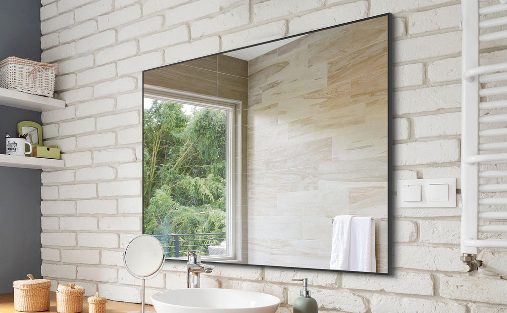 36x24 inch modern black bathroom mirror with aluminum frame decorative wall mirror suitable for living room, bedroom
