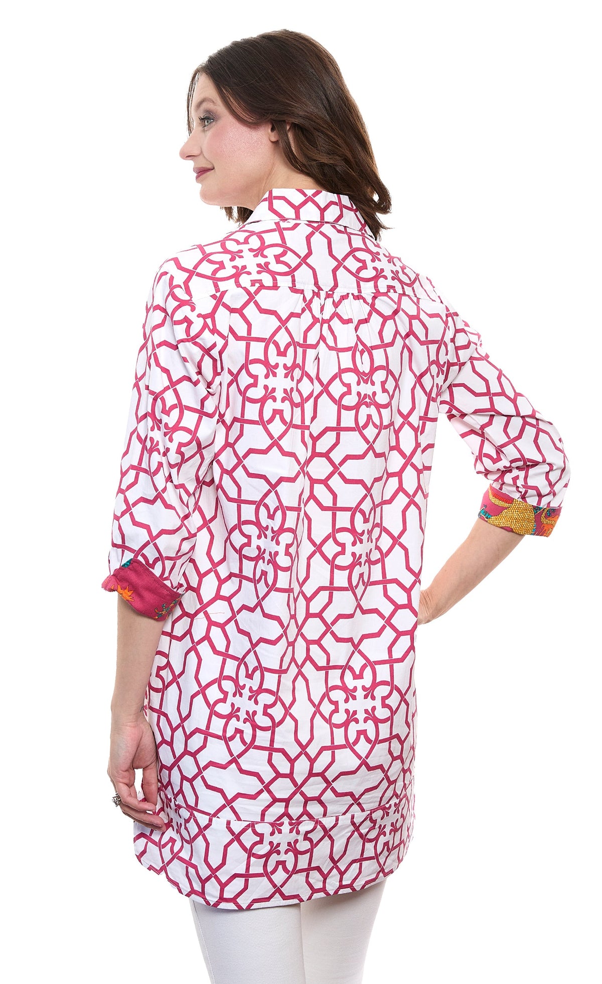 Vail Tunic Pink White Geo Print Cotton with Stretch