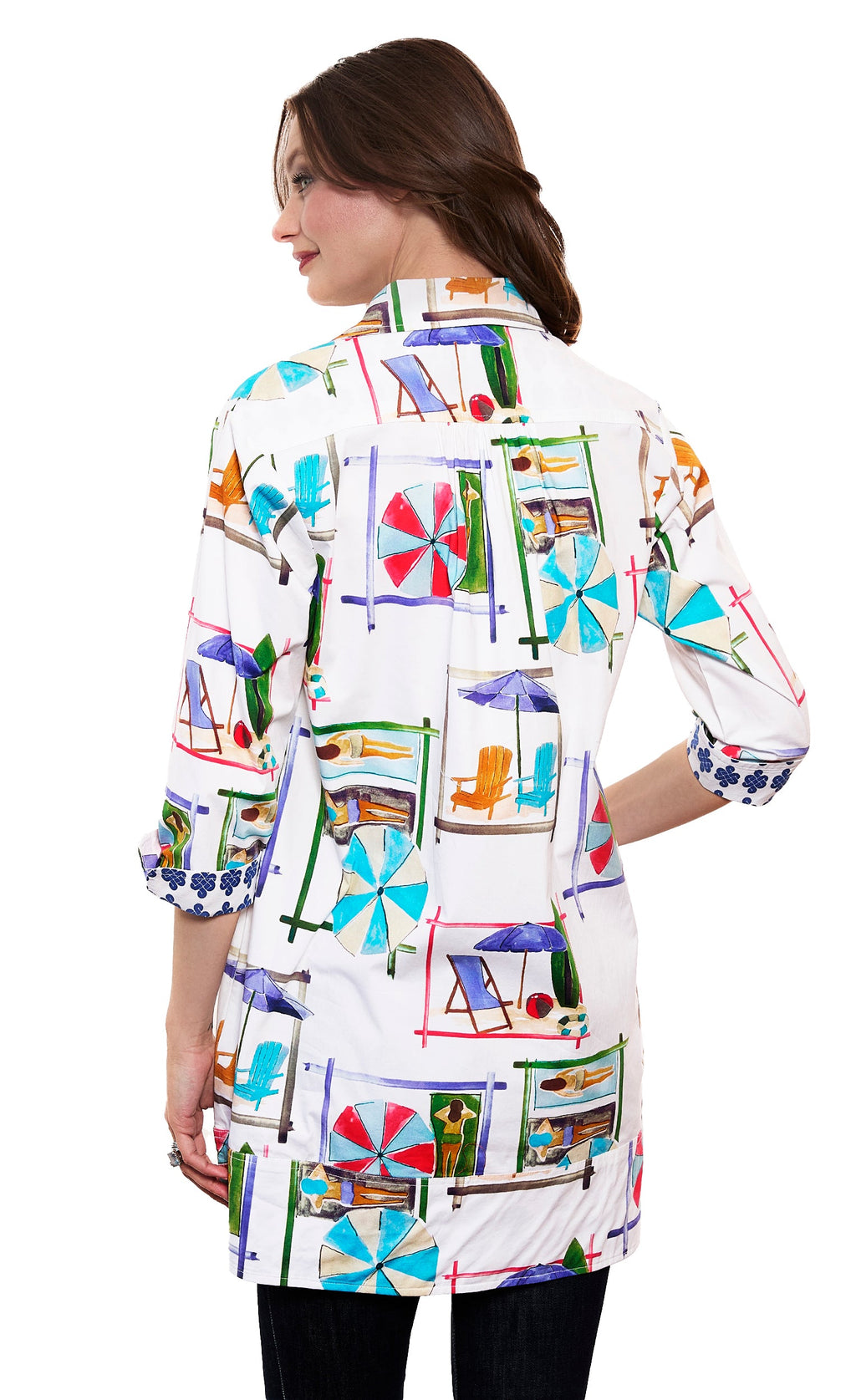 Vail Tunic White Ground Beach Chairs Print