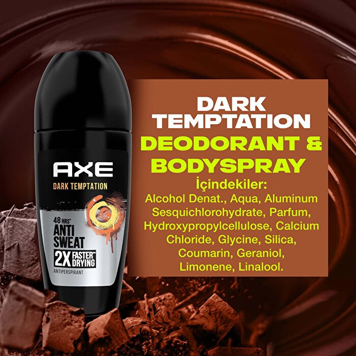 Axe Dark Temptation Roll On Deodorant 50ml - 48 Hour Chocolate Scent