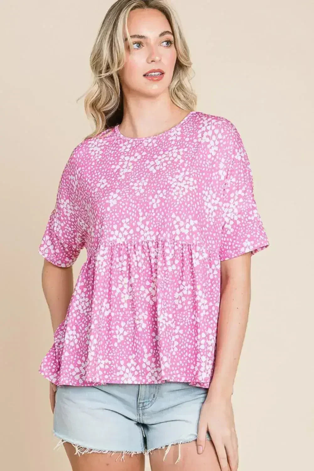 Floral Peplum Blouse - Round Neck Women's Top | Femstylo