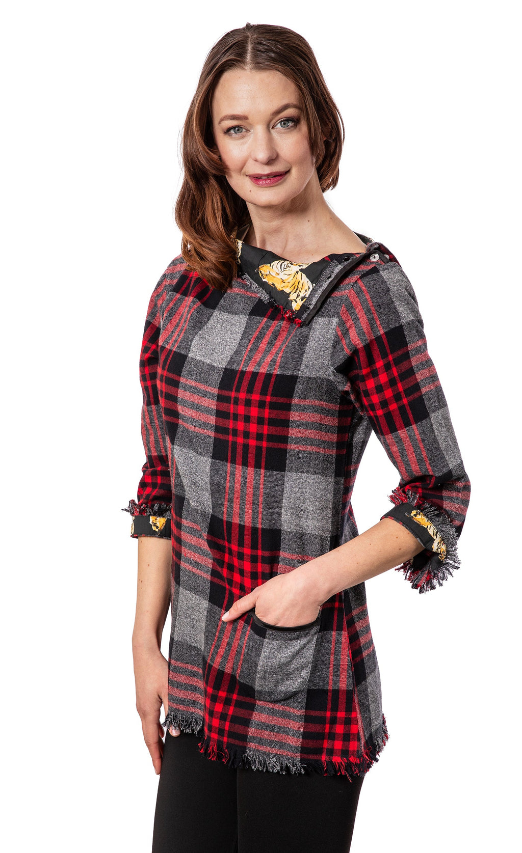 Aspen Flannel Tunic Red Black Yarndyed Plaid