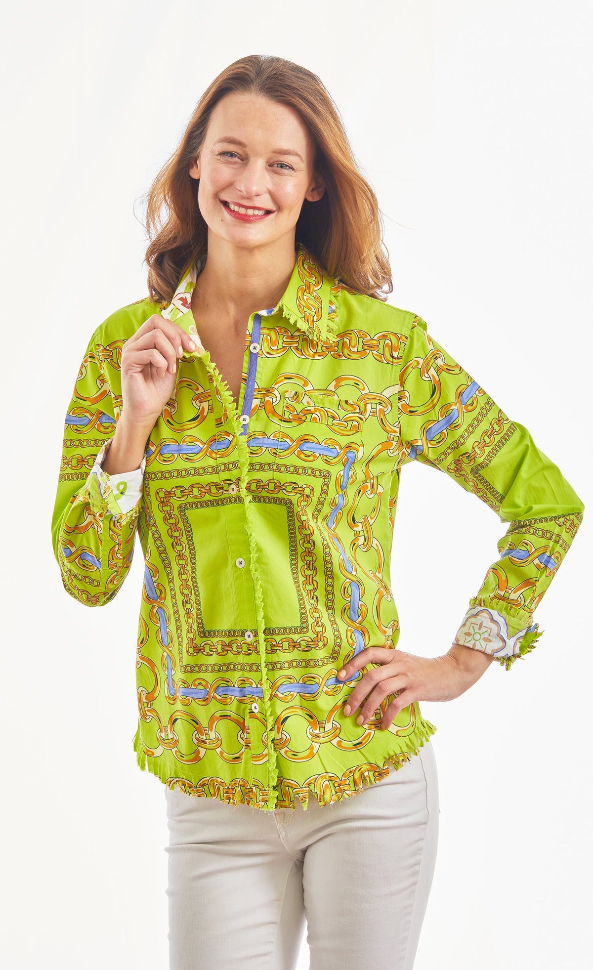 Cape Cod Acid Green And Navy Links Cotton Stretch