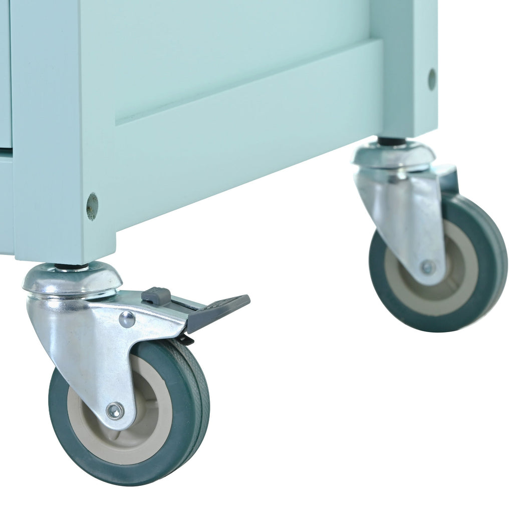 Kitchen Island Cart with 4 Door Cabinet and Two Drawers and 2 Locking Wheels - Solid Wood Top (Mint Green)