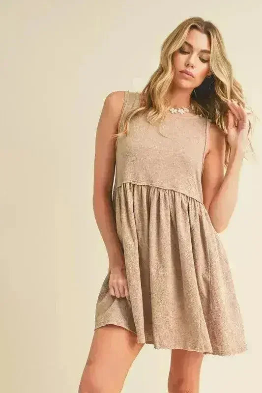 Round Neck Mini Tank Dress – Versatile Ruched Casual Wear