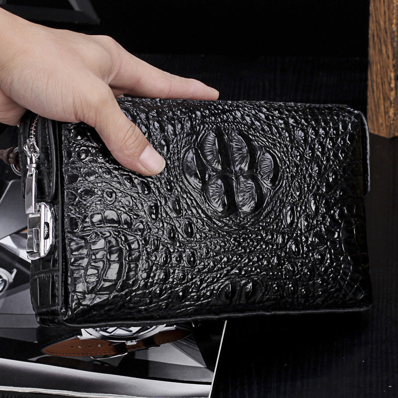 Men's Crocodile Leather Clutch Large Capacity Combination Lock
