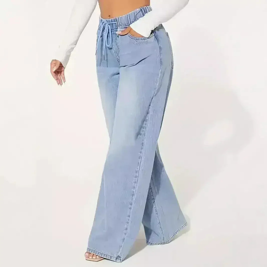 25 Edition – High Waist Drawstring Wide Leg Jeans – Light Blue