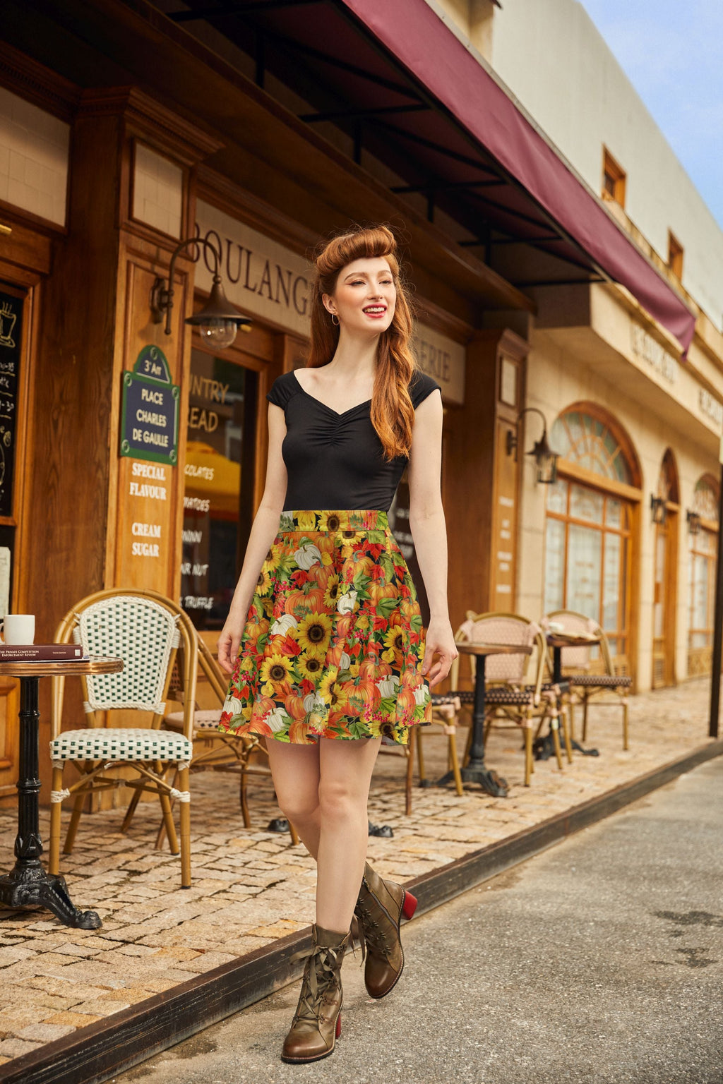Sunflower & Pumpkin Skater Skirt