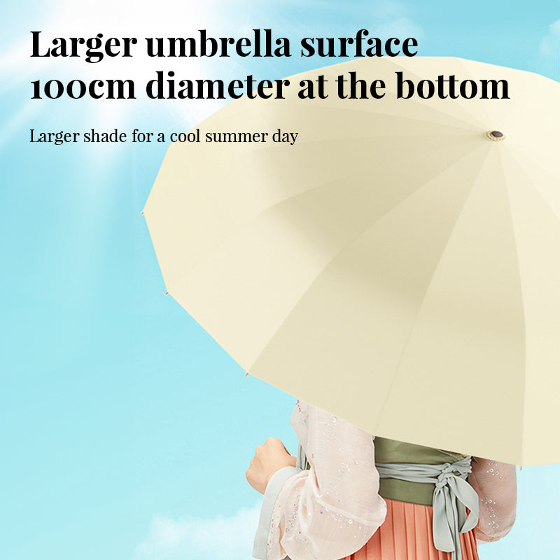 16-rib color rubber & gold aluminum alloy frame: new Chinese retro folding umbrella with sun protection and UV resistance.