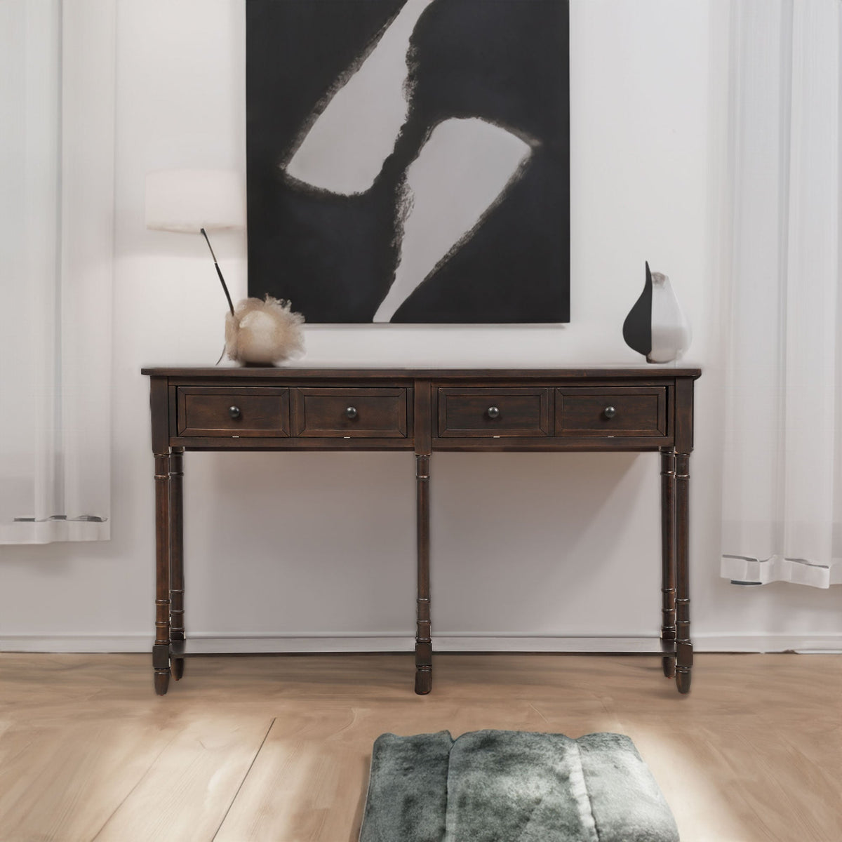 TREXM Console Table Sofa Table Easy Assembly with Two Storage Drawers and Bottom Shelf for Living Room Entryway (Espresso)