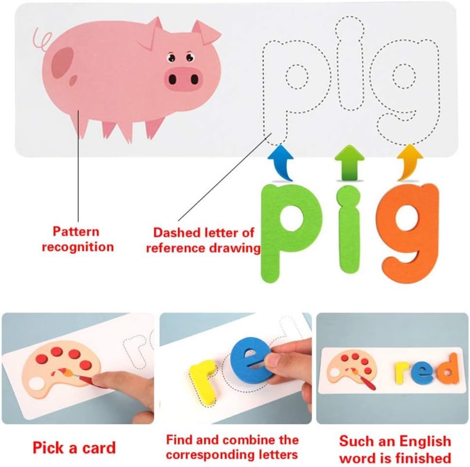 See and Spell Letter Matching Game for Kids Wooden Alphabet Learning Toy with Flash Cards