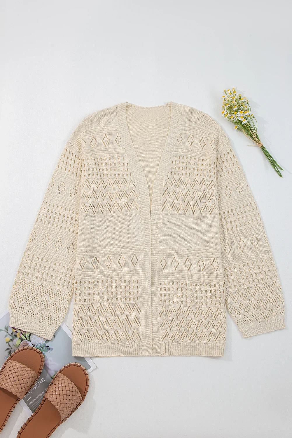 Smoke Gray Solid Color Hollow Knit Cardigan