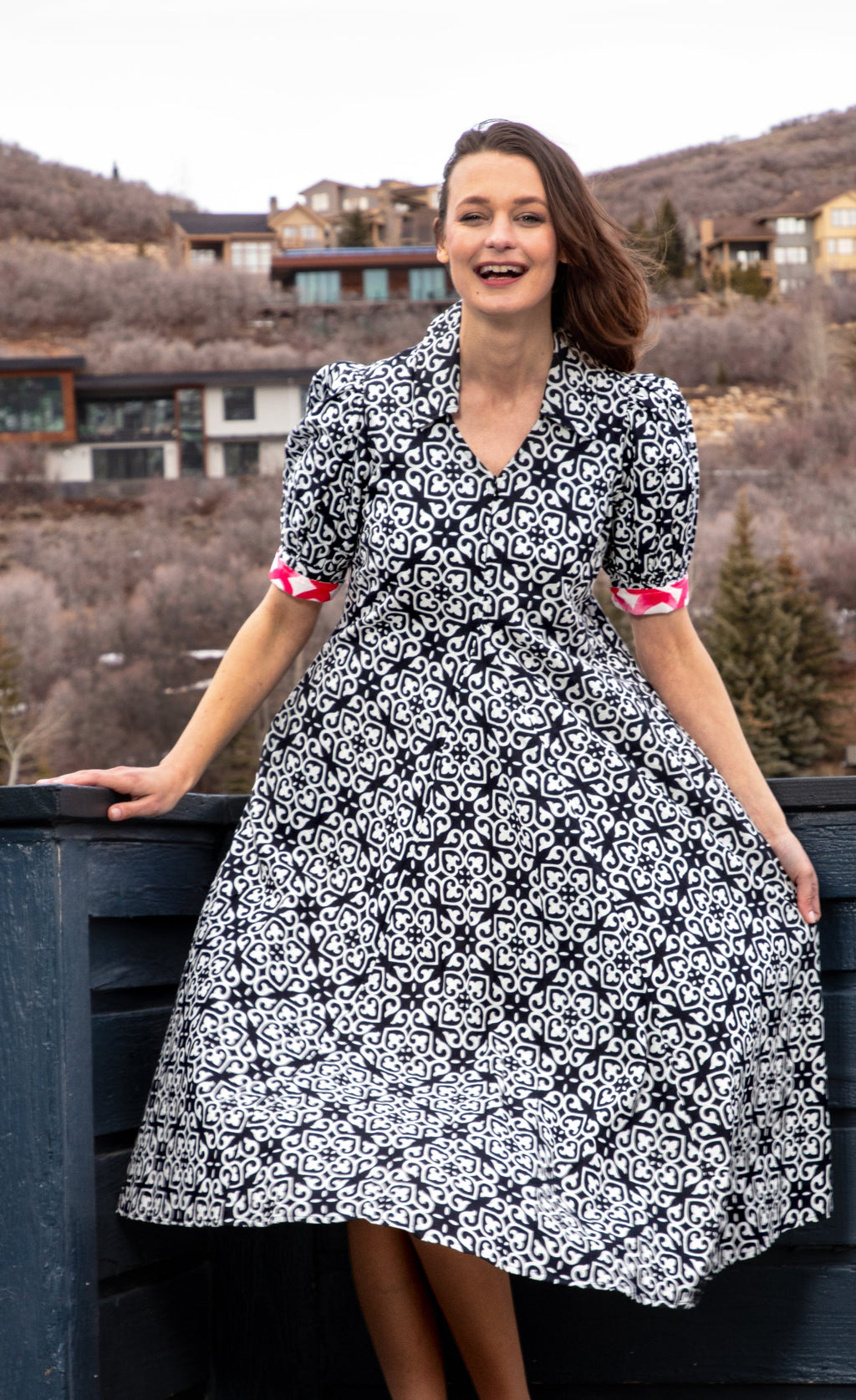 Montauk Dress Black White Geometric