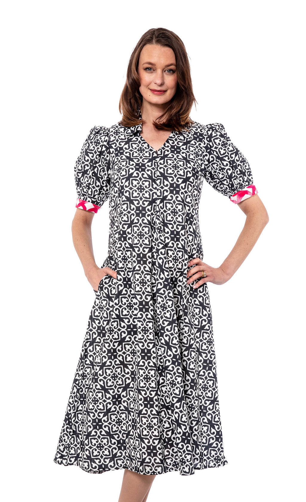 Montauk Dress Black White Geometric