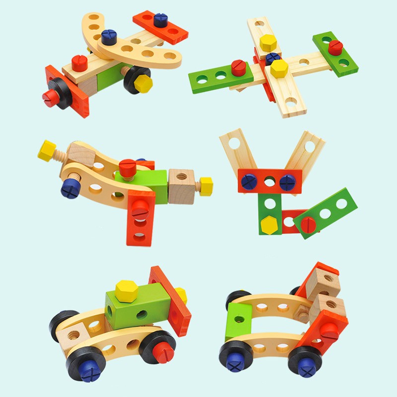 Children's simulation house cartoon wooden hand-held repair toolbox assembly disassembly nut combination puzzle toy