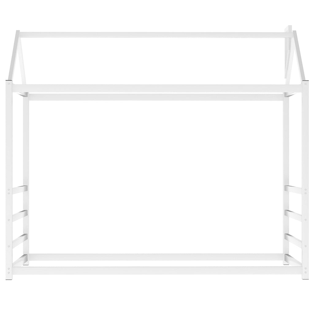 House Platform Bed with Roof and Chimney Design,White