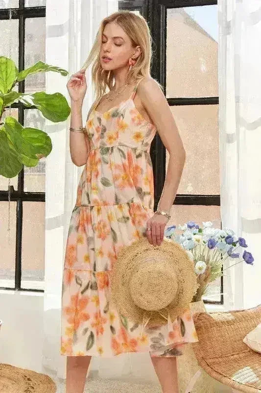 ADORA Floral Smocked Back Dress – Adjustable Strap Midi