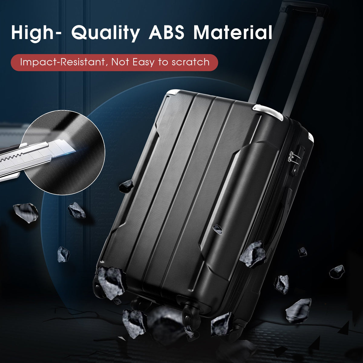 Hardshell Luggage Spinner Suitcase with TSA Lock Lightweight 20'' (Single Luggage) Black + ABS + 20 Inch Carry On