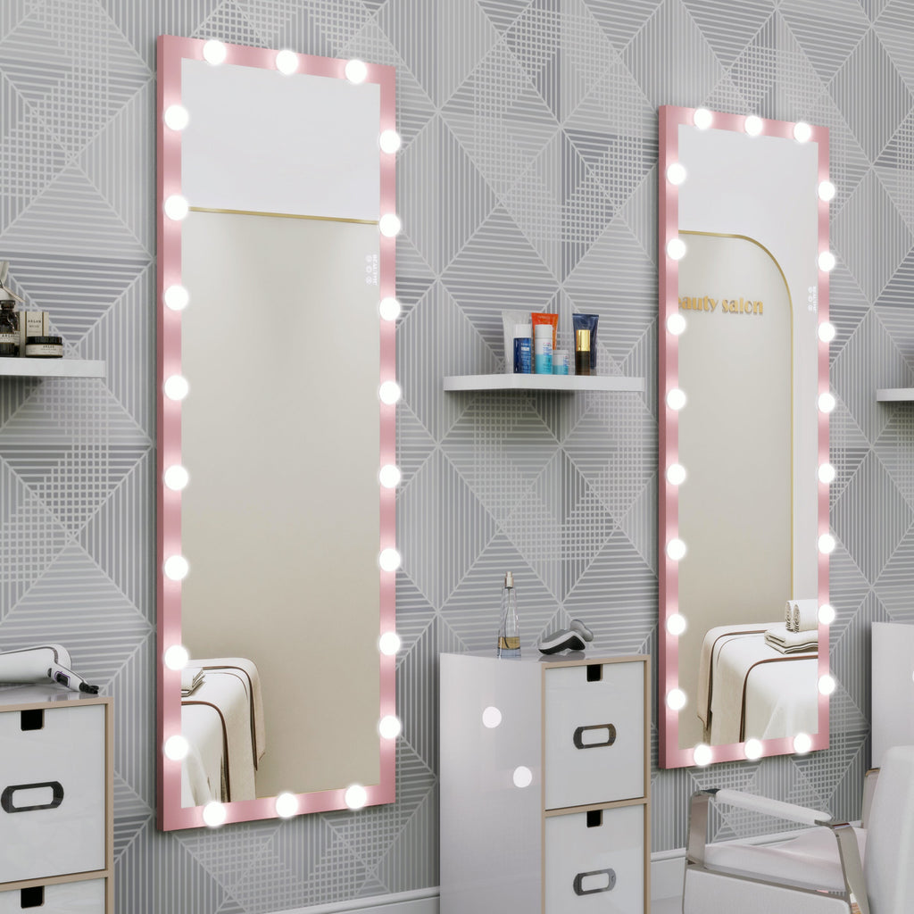 62.6-inch x 23.3-inch pink Hollywood illuminated full body vanity mirror with 3 color modesstanding floor mirror touch control