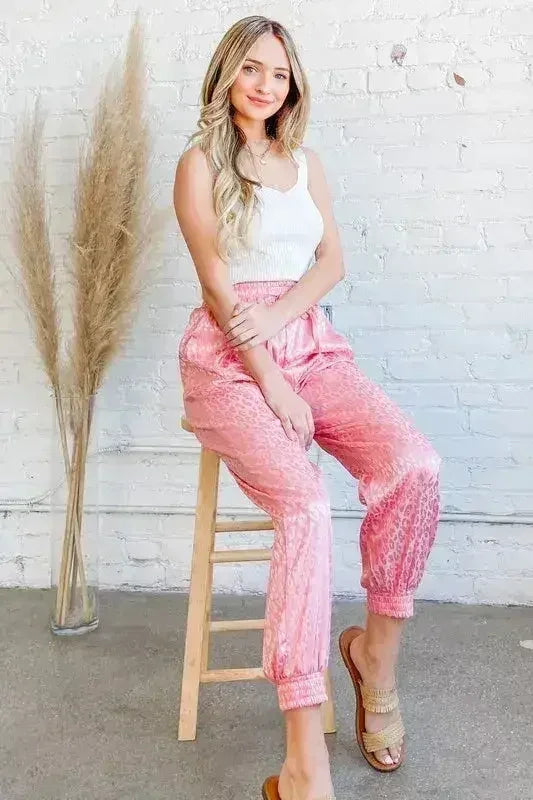 And The Why Satin Leopard Print Joggers
