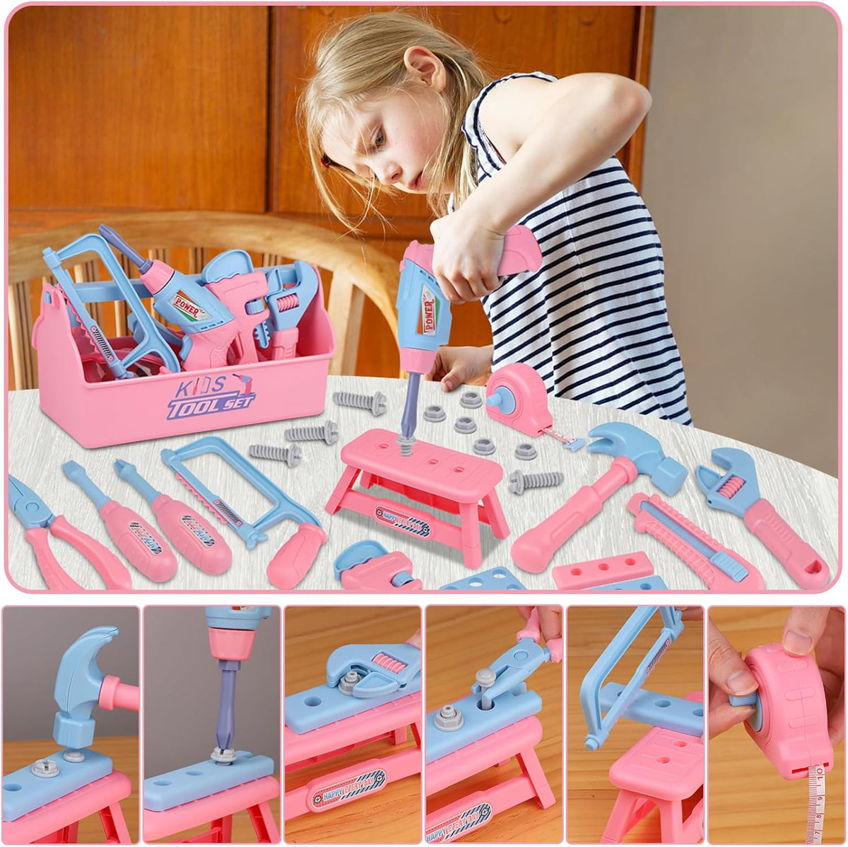 Constructive Kids STEM Building Tool Set Pink Edition