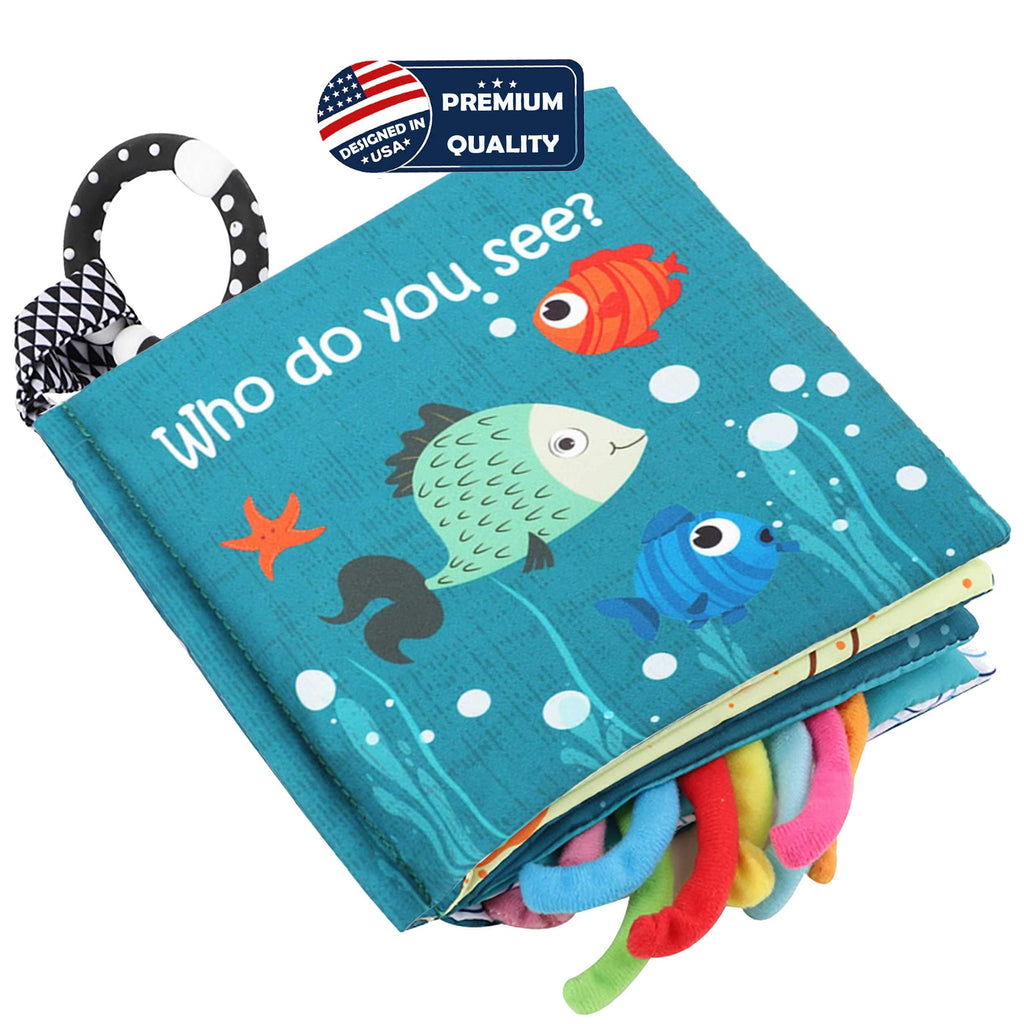 The Ocean Adventure Crinkle Baby Sensory Play Book with Teether Ring