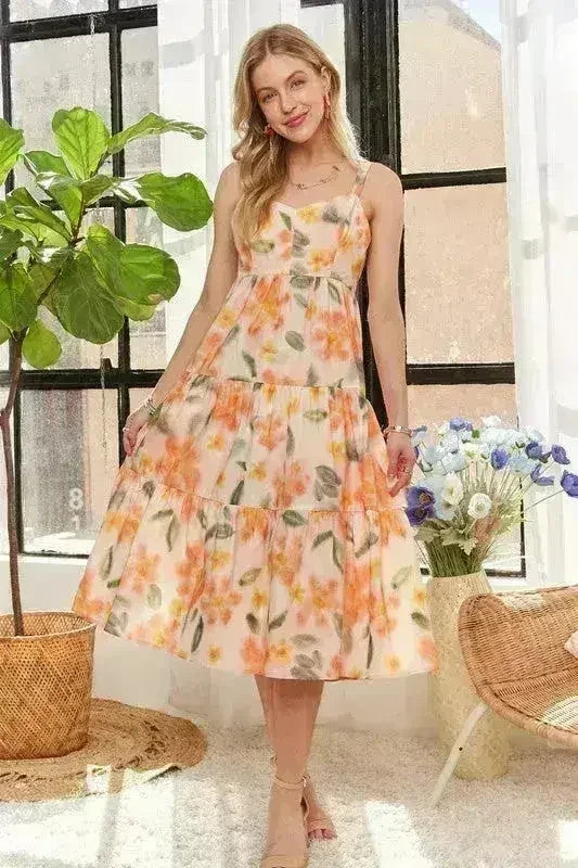 ADORA Floral Smocked Back Dress – Adjustable Strap Midi